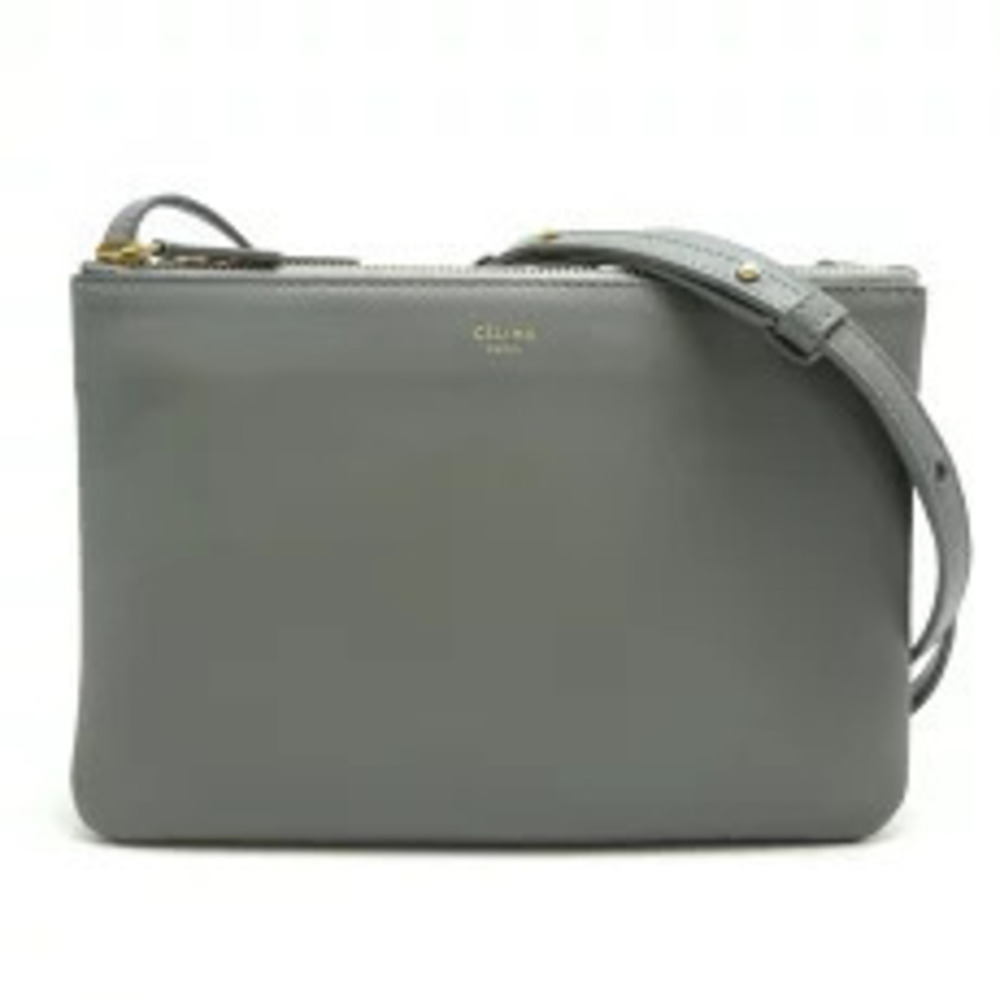 Celine Trio Shoulder Bag Leather Gray